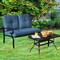 2 Pieces Patio Loveseat Bench Table Furniture Set with Cushioned Chair